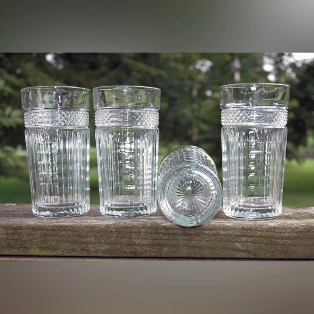 Libbey 'Radiant' Criss Cross Vertical Cut Heavy Vintage 16 0z Tumblers-Set of 4